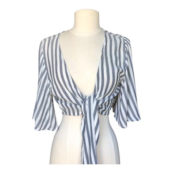 American Eagle Outfitters Tie Front Stripe Crop Top Women's Large - Picture 2 of 14